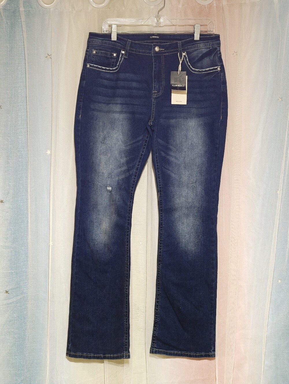 Flamingals Women's Mid Rise Bootcut Jeans in a dark blue wash Size XL NWT